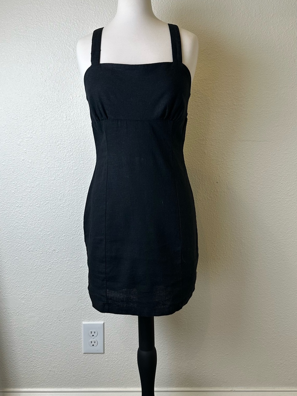 La Hearts Black Square-Neck Mini Dress with Wide Straps